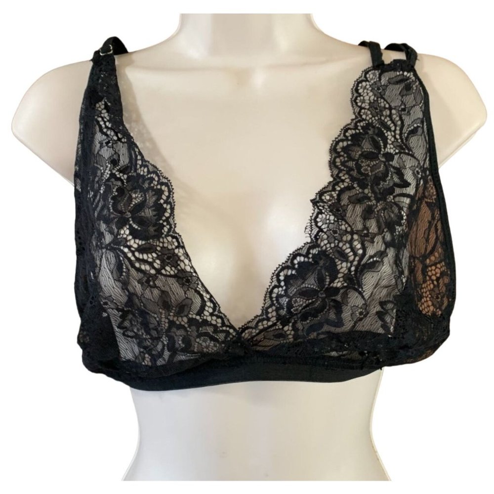 New Avid Love Womens Size XXXL Black Lace Bra Adjustable Straps Sheer Bralette